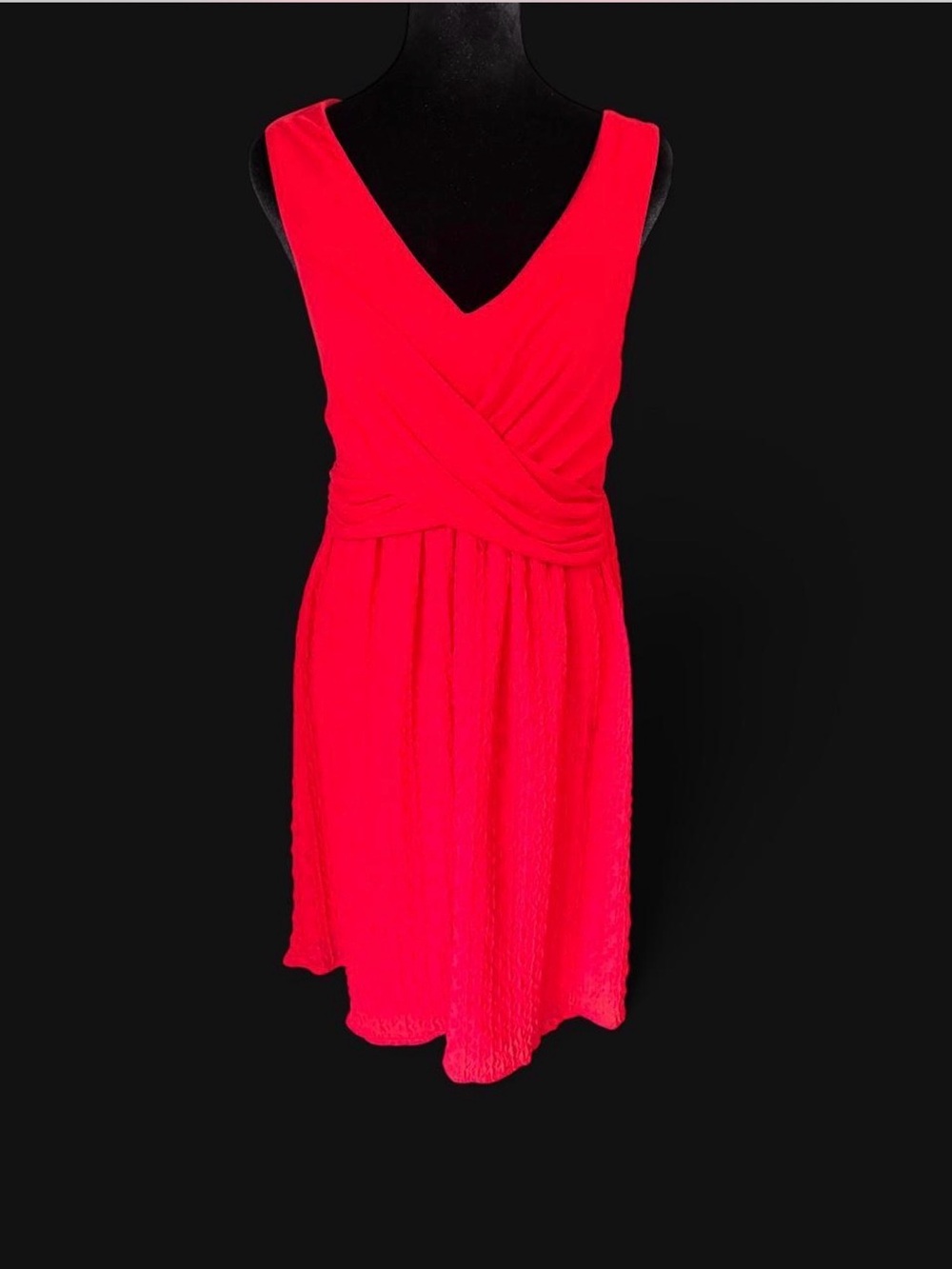 Amadi Coral Red Faux Wrap Textured Sleeveless A-Line Dress M - Picture 2 of 5